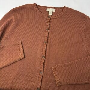 Vtg‎ J. Jill Brown Knit Button Up Sweater Drawstring Hem Cotton Sz Small *Read